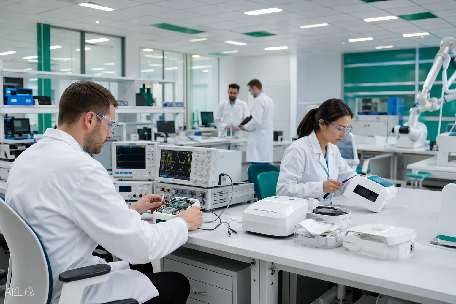 R&D laboratory evaluating medical laser systems
